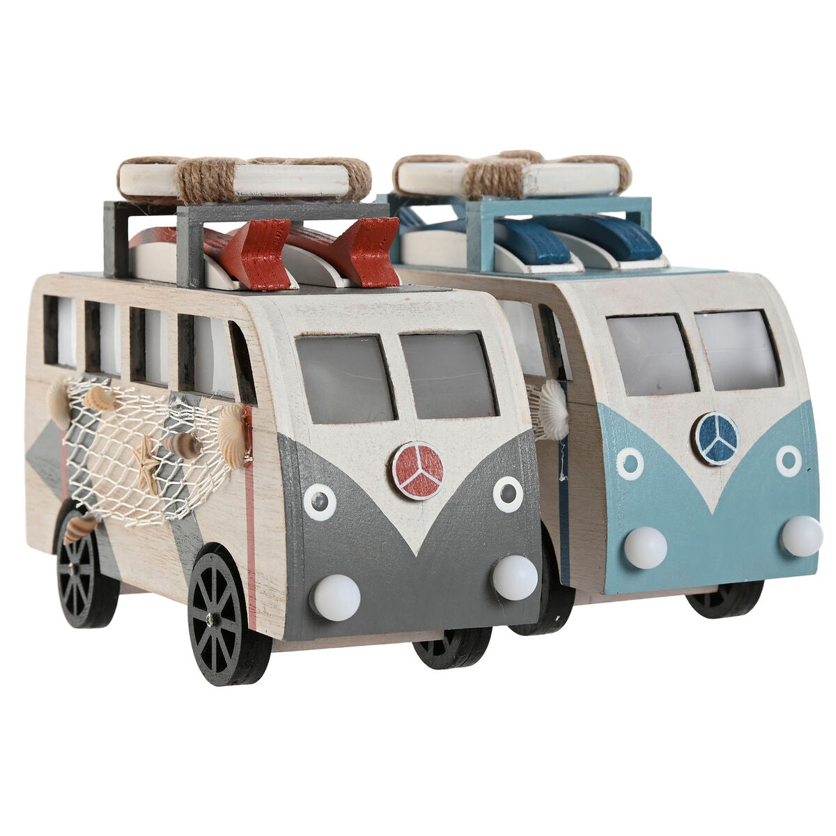 Puinen koristeauto led sininen & valkoinen 22 x 7 x 14 cm, 2 kpl, meriteema