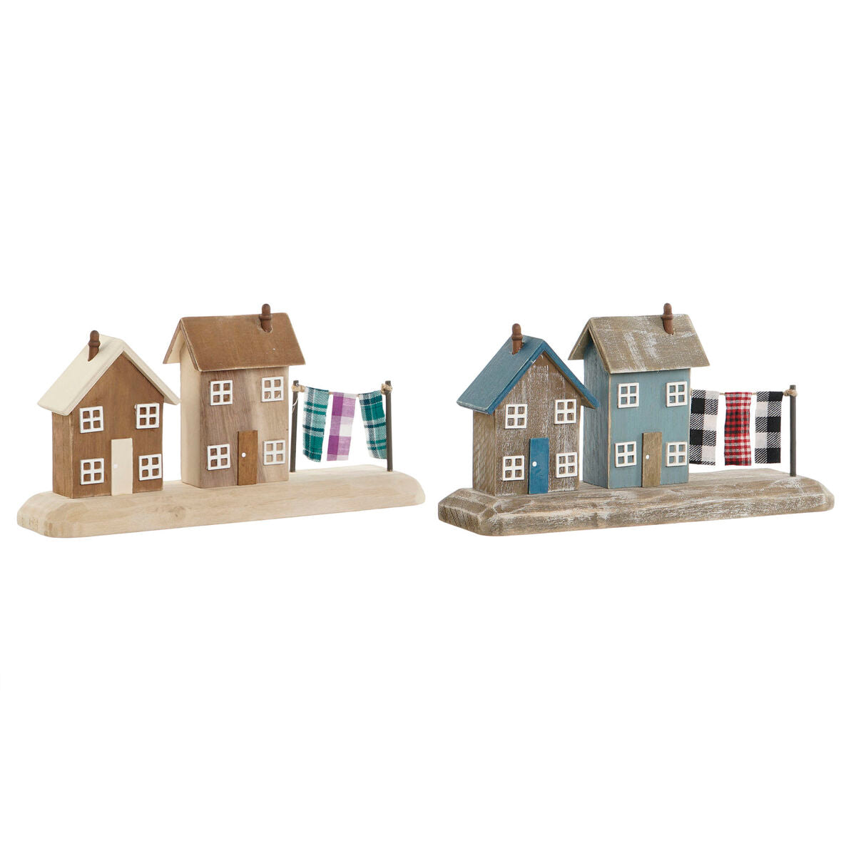 Puinen koristehahmo talot 25,5 x 9 x 13,5 cm, 2 kpl sininen & punainen sisustus