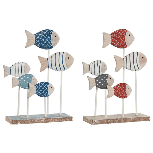 Puinen koristekalat 2 kpl, sininen valkoinen punainen, 17 x 6 x 25 cm pöytäkoriste