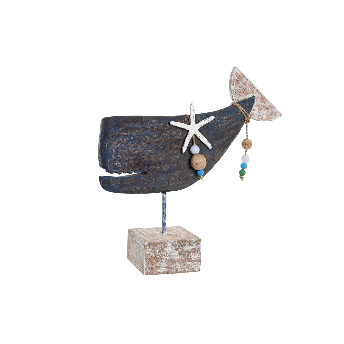 Puinen koristevalas sininen, mangopuu & hartsi 37 x 11 x 39 cm meriteemainen