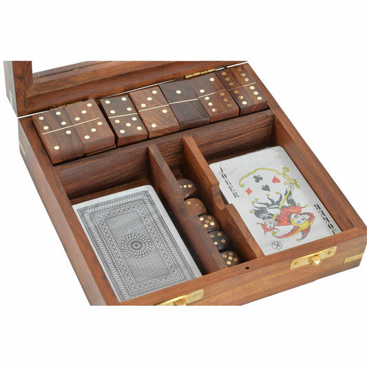Puinen peli-setti käsintehty, domino & kortit, sheesham 17×17×5,5 cm 4 osaa