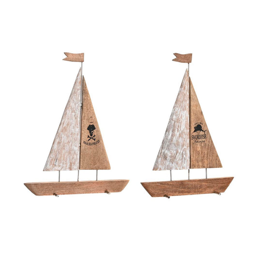 Puinen purjelaiva seinäkoriste 36,5–37,5x10x48–54 cm, mangopuu, ruskea, 2 kpl