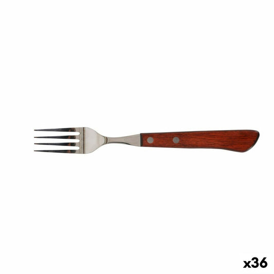 Haarukka 9,5 cm puukahva & ruostumaton teräs, ruskea/hopea 36 kpl - pöytäkäyttö