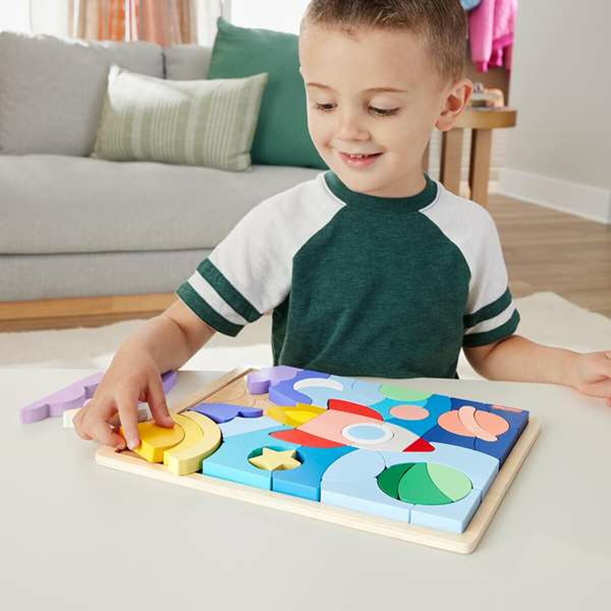 Puupalapeli 42 osaa avaruus, 3+ lapsille, värikäs lasten palapeli Fisher-Price
