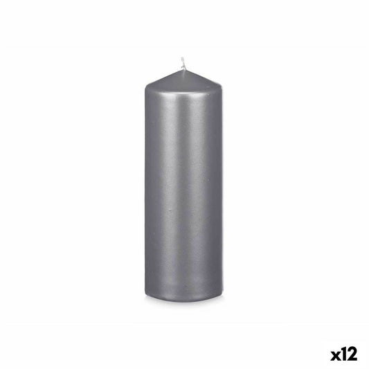 Pylväskynttilä 20 x 7 cm hopea, 80 h polttoaika, 12 kpl – kodinsisustukseen
