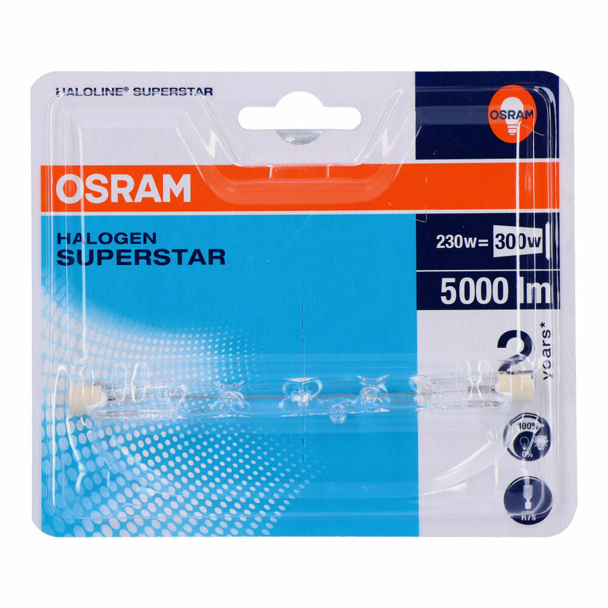 R7s halogeenipolttimo 230W 118 mm, 5000 lm 2900 K lämmin valo, lineaarinen Osram