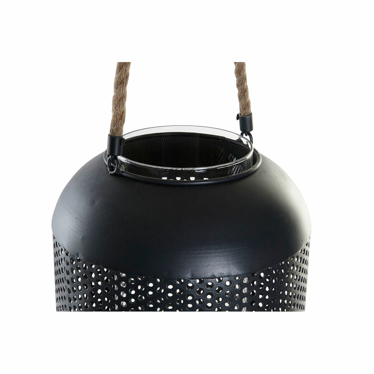 Riippuva kynttilälyhty musta, metallia & köysi, loft-tyyli 22 × 22 × 63 cm