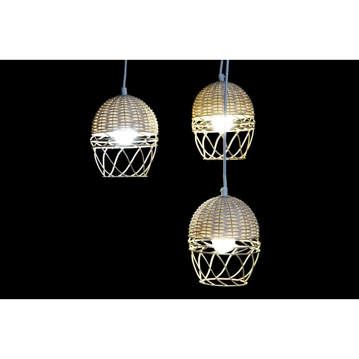 Riippuvalaisin 3-lamppuinen rattan, valkoinen & vaaleanruskea 75 cm E27