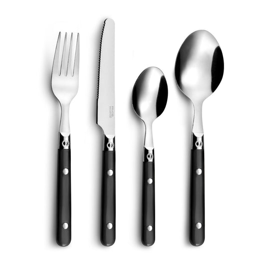 Ruokailusetti 16 osaa, veitsi 25 cm, kaksivärinen metalli arkeen & juhlaan