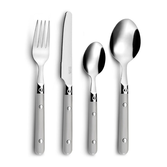 Ruokailuvälinesetti 16 osaa, kaksiväriset kahvat, 4 hengelle, veitsi 25 cm