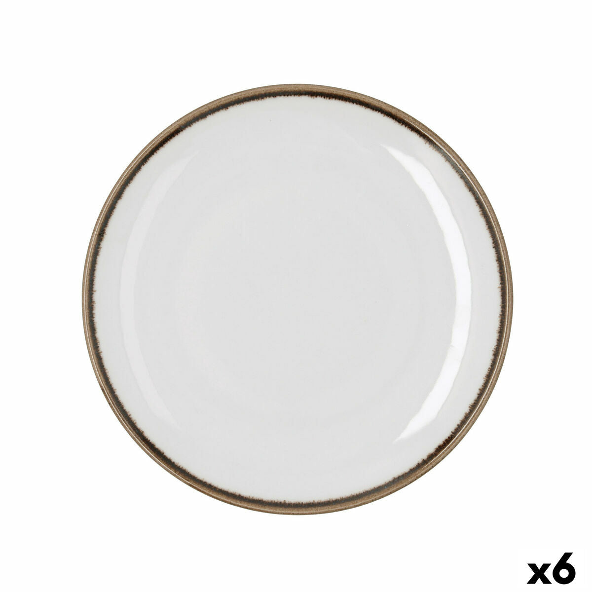 Ruokalautanen Ø 25 cm keramiikka, 6 kpl, valkoinen rustiikkireuna ruokailuun