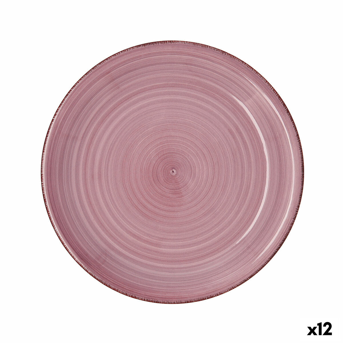 Litteä ruokalautanen 27 cm keramiikka käsinmaalattu, pinkki, 12 kpl ruokailuun