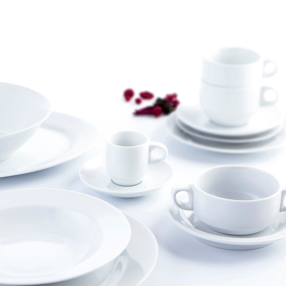 Ruokalautanen 27 cm keramiikka valkoinen, pinottava 12 kpl - kotiin & ravintolaan