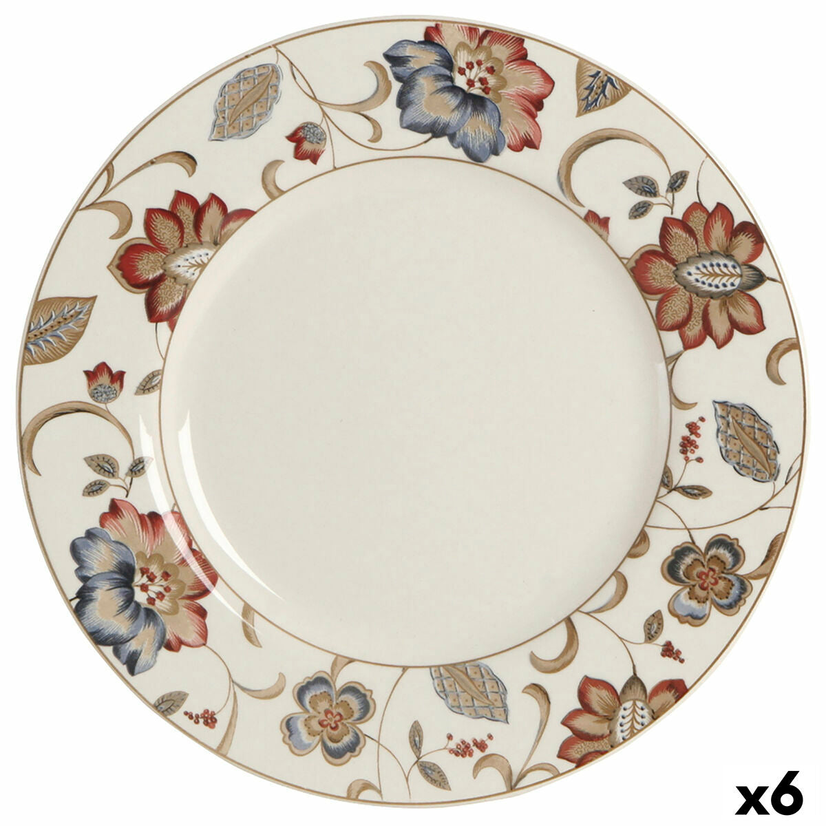 Ruokalautanen 27,3 cm kukkakuosi, posliini, pinottava, 6 kpl