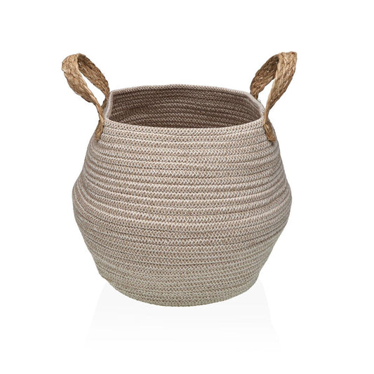 Säilytyskori 22 x 30 x 22 cm beige, pyöreä koristekori pp-kuitu kahvoilla