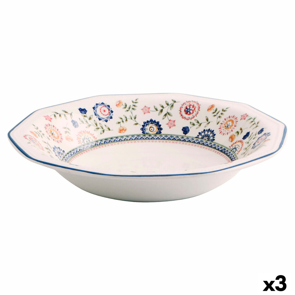 Salaattikulho keramiikka Ø 26,5 cm, 3 kpl, kukkakuvioitu & pinottava, keittiöön