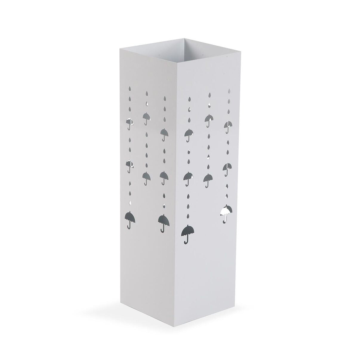 Sateenvarjoteline valkoinen metalli, sadekuvio, eteiseen 15,5 x 49 x 15,5 cm