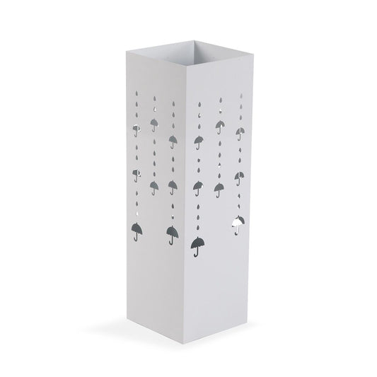 Sateenvarjoteline valkoinen metalli, sadekuvio, eteiseen 15,5 x 49 x 15,5 cm
