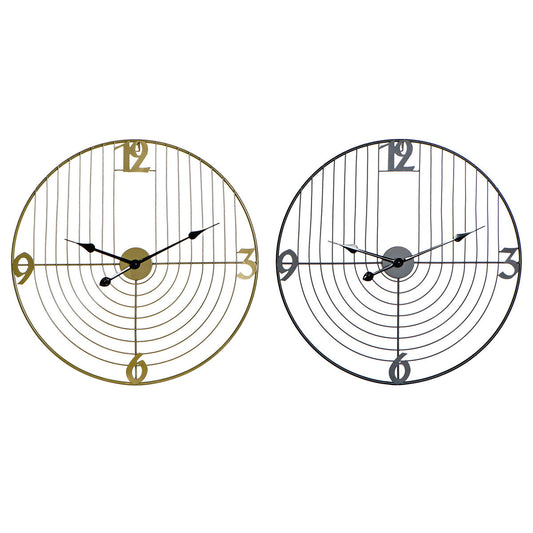 Seinäkello 60 cm, moderni metallikehys musta & kulta, pyöreä seinään, 2 kpl