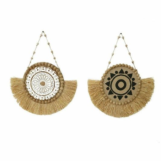 Seinäkoriste hapsu 66 cm, 2 kpl, luonnonvärinen musta ja valkoinen puuhelmillä