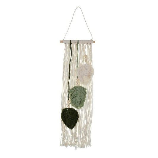 Seinäkoriste makramee 66 x 20 cm, vihreät lehdet boho-tyylinen, puuhelmet