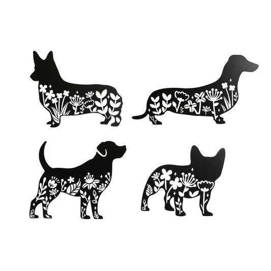 Seinäkoriste musta koira, koira-aiheinen figuuri 40 x 1 x 33 cm, 4 kpl