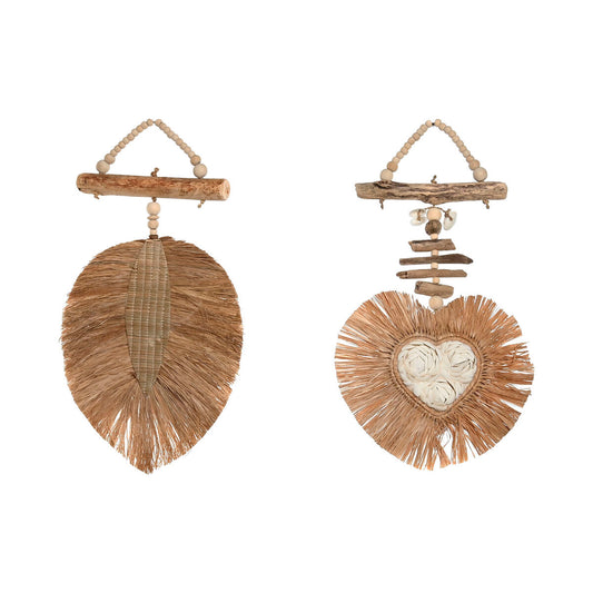 Seinäkoriste luonnonmateriaali 26 x 3 x 46 cm, 2 kpl - puu & meriheinä, boho-tyyli