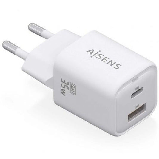 Seinälaturi 35 W nopea USB-C + USB-A, 100–240 V, EU-pistoke, kompakti valkoinen