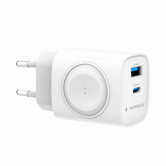 Seinälaturi USB-C PD & USB-A, pistorasiaan, valkoinen, älylaitteille Gembird