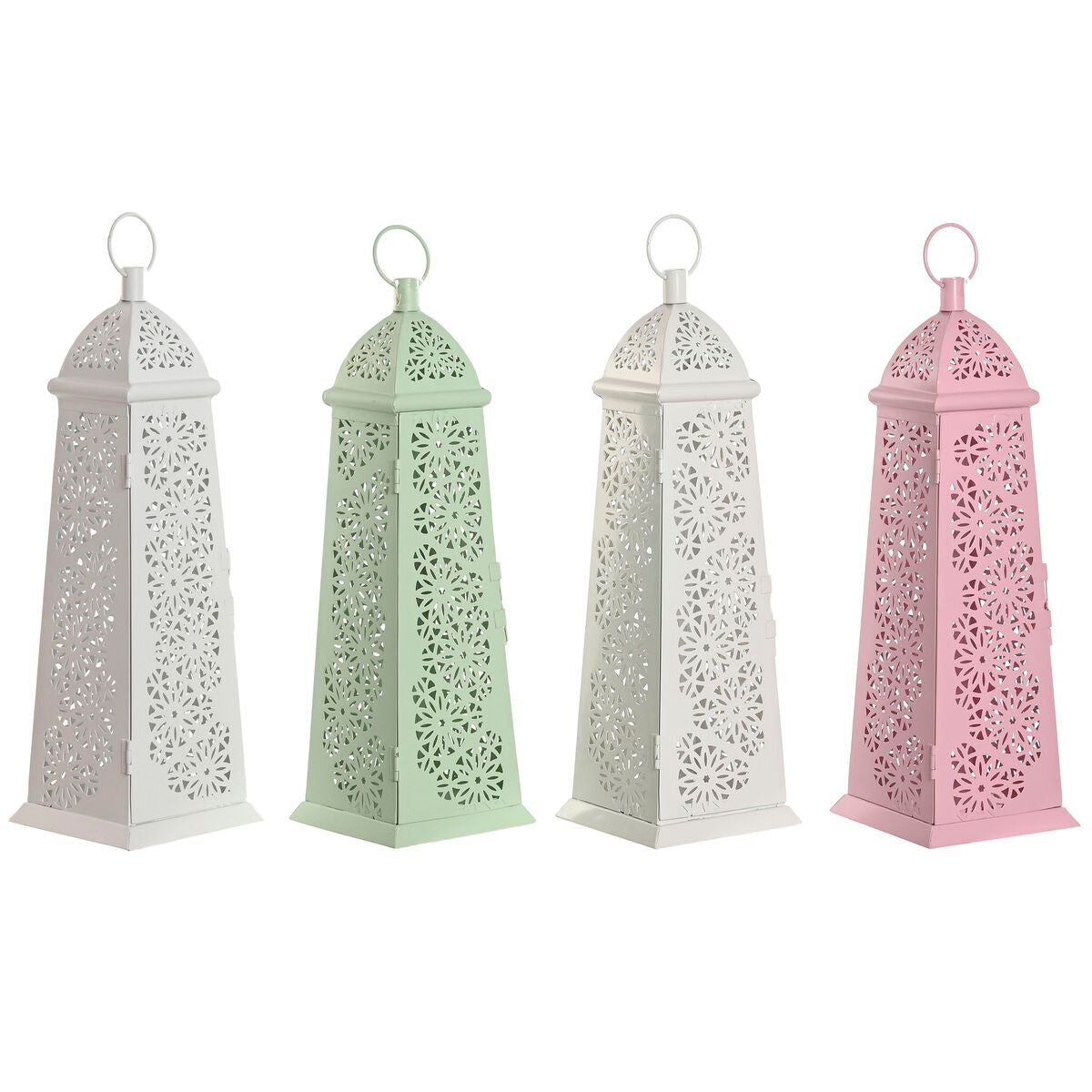 Lyhty metallinen shabby chic 13 x 13 x 43 cm, 4 kpl, valkoinen vihreä pinkki