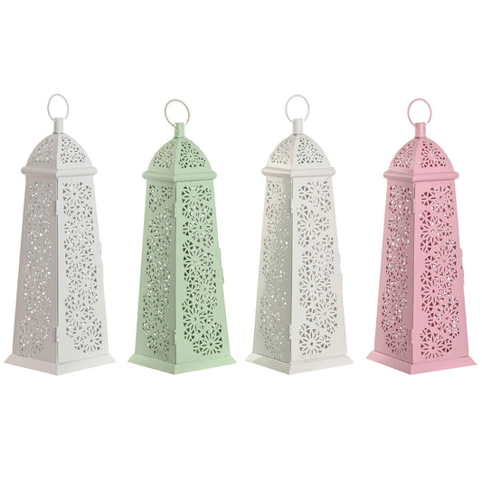 Lyhty metallinen shabby chic 13 x 13 x 43 cm, 4 kpl, valkoinen vihreä pinkki
