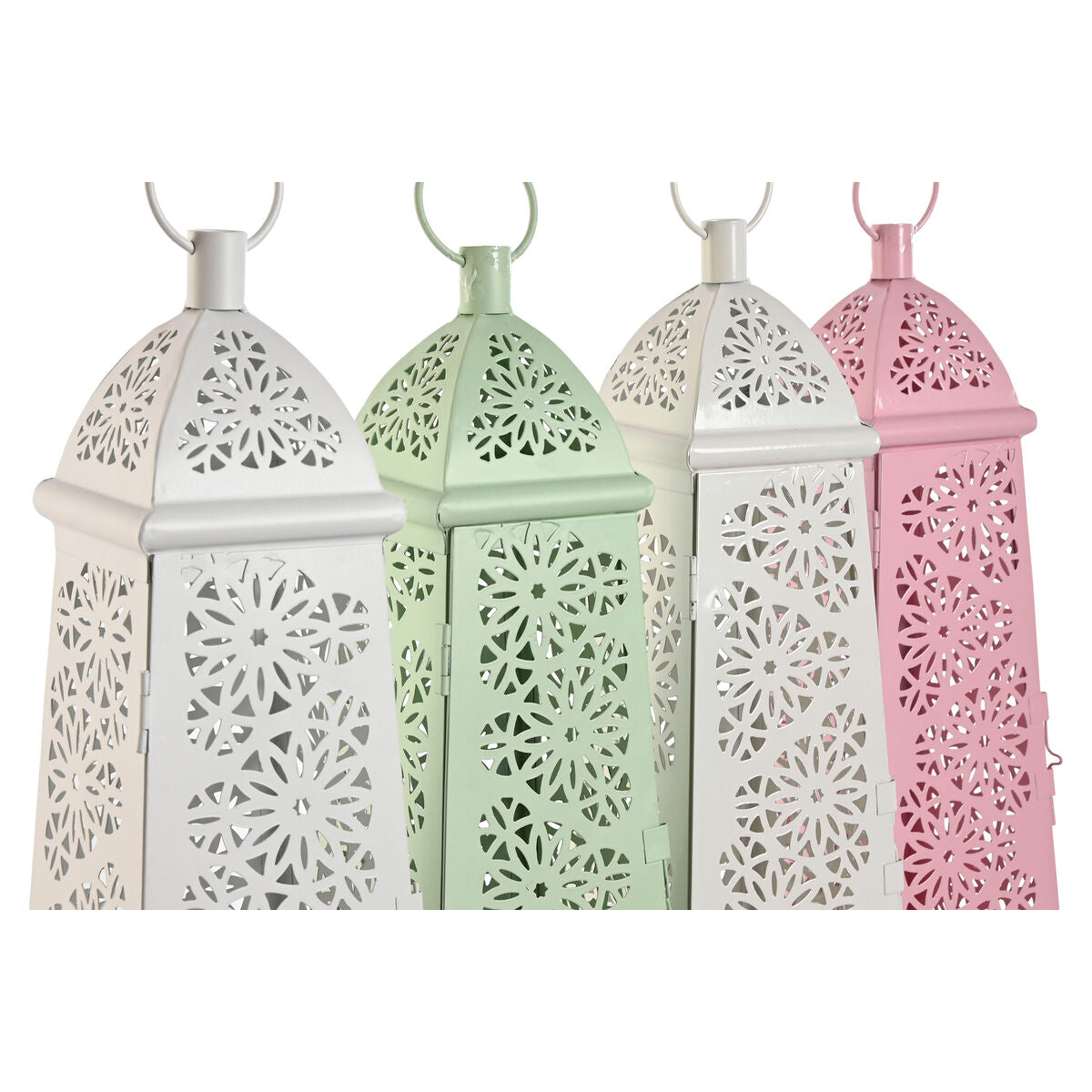 Lyhty metallinen shabby chic 13 x 13 x 43 cm, 4 kpl, valkoinen vihreä pinkki