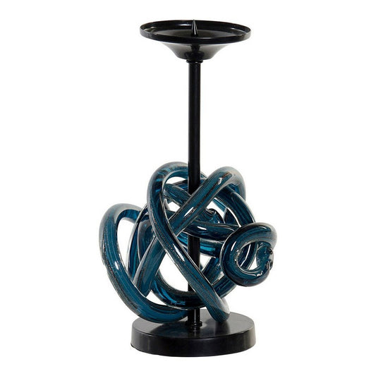 Kynttilänjalka sininen kristalli & metalli 25 cm, solmu-design sisustukseen