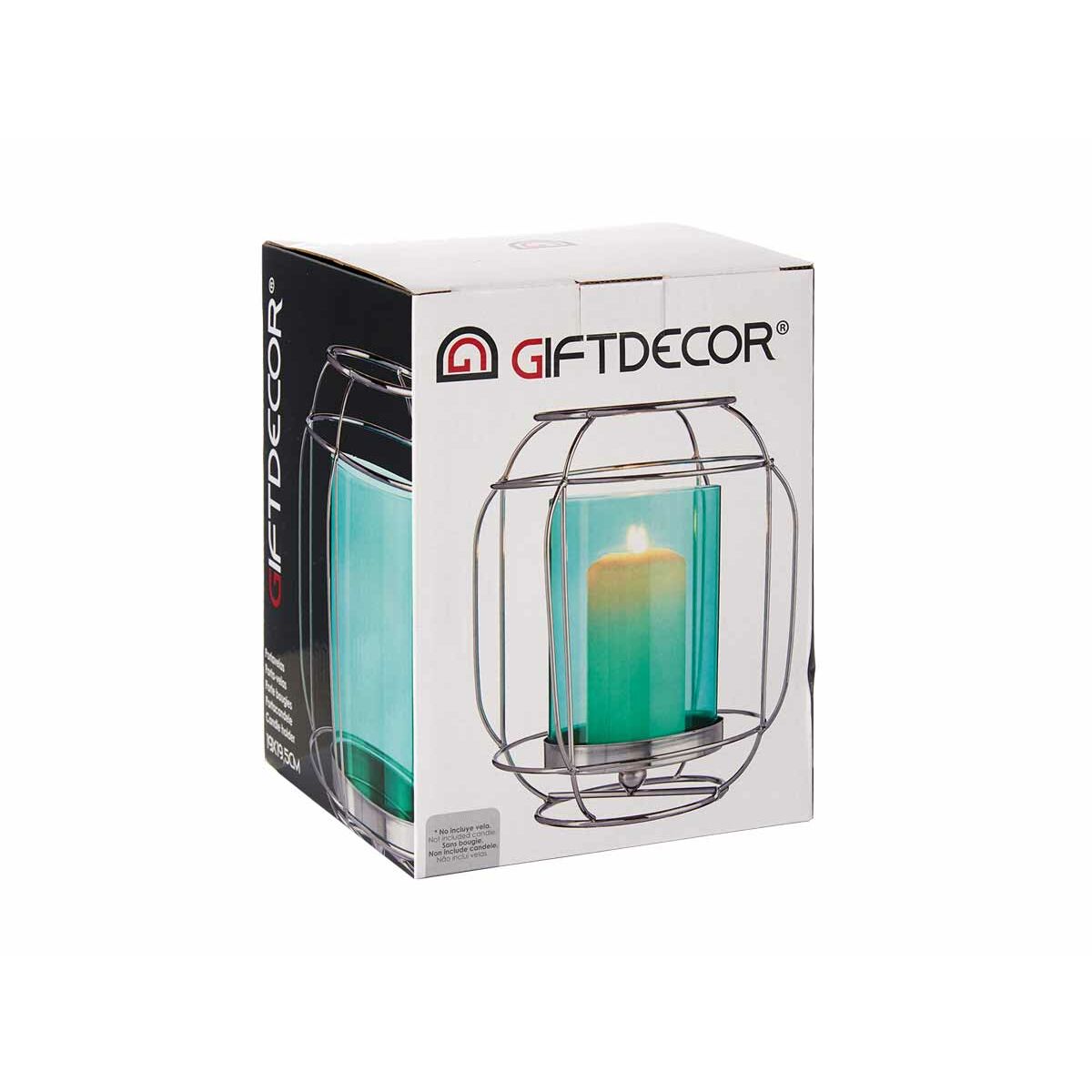 Kynttilänjalka sininen lasilyhty, hopeinen metallirunko 19 x 20 x 19 cm