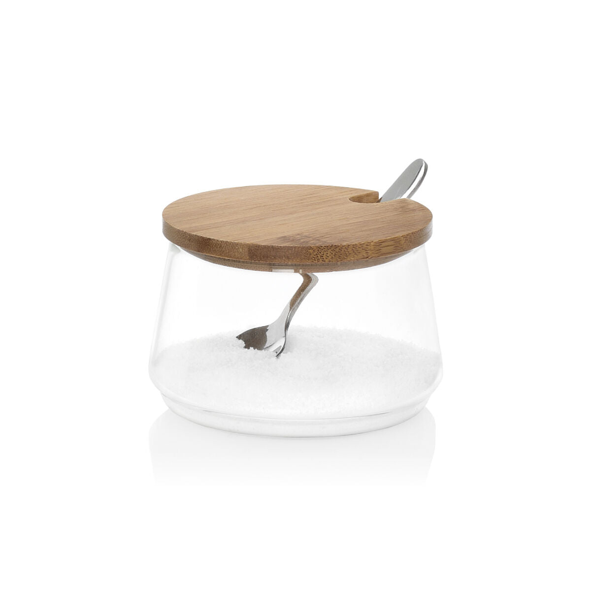 Sokeriastia 250 ml, lasinen sokerirasia bambukannella & lusikalla kahvipöydälle