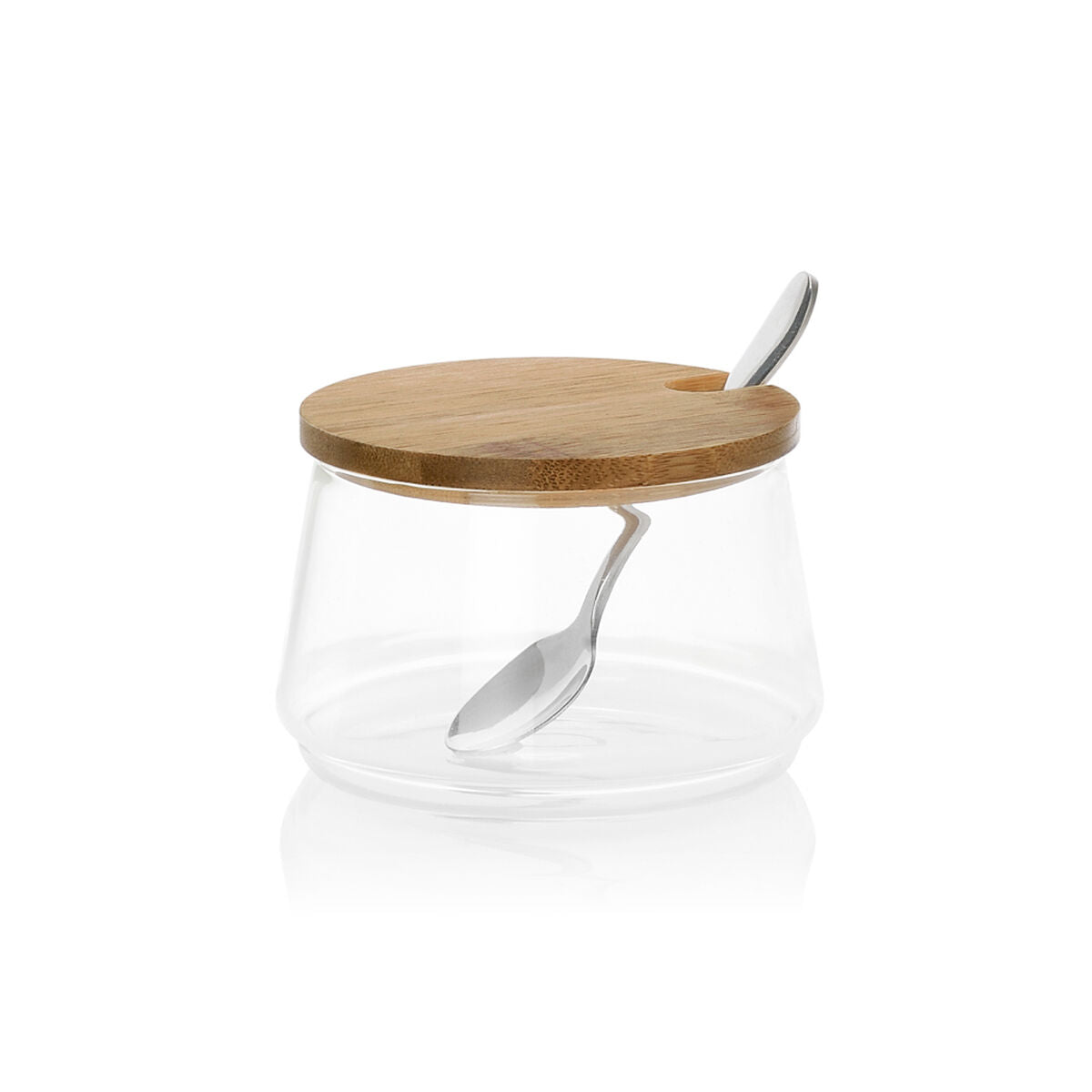 Sokeriastia 250 ml, lasinen sokerirasia bambukannella & lusikalla kahvipöydälle