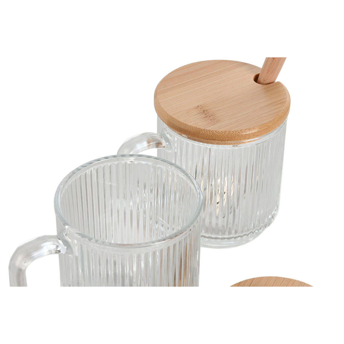 Sokeriastia 350 ml, bambukansi & lusikka, läpinäkyvä kristalli, 11,7×8,7×14 cm, 2 kpl