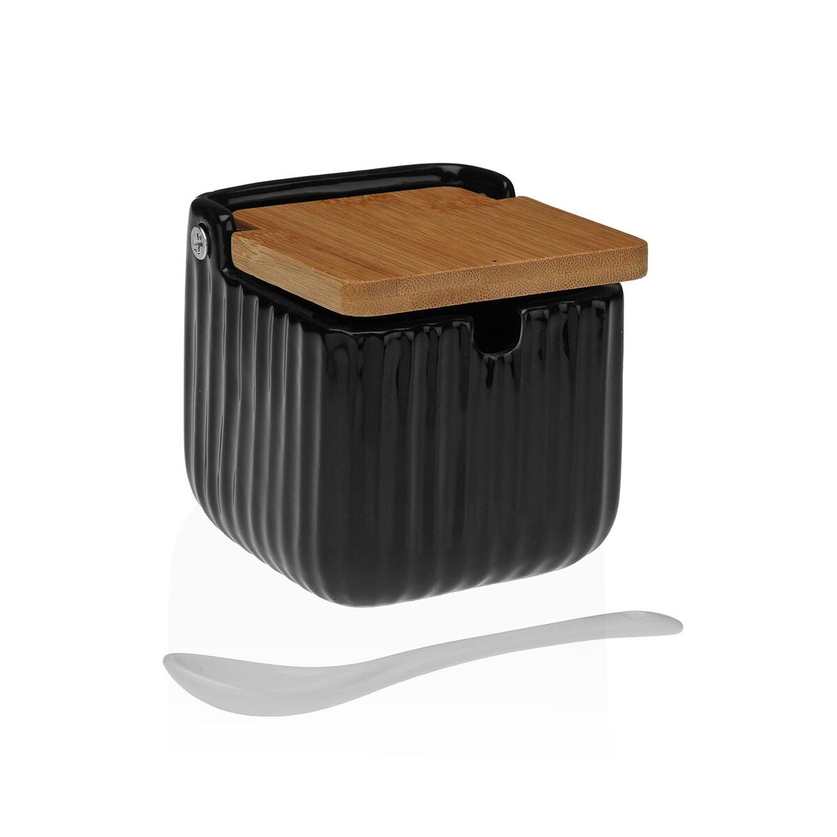 Sokeriastia bambukannella, musta raitapintainen keramiikka 8,3×8,3×8,3 cm