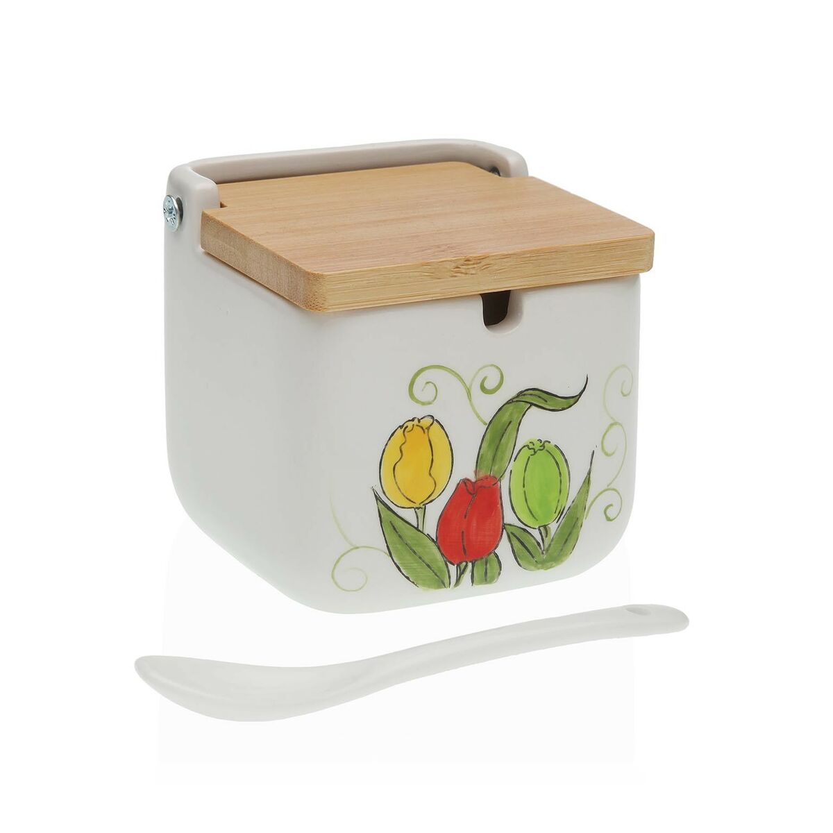 Sokeriastia bambukannella, posliini-dolomiitti tulppaani, keittiöön 8 x 8 x 8 cm