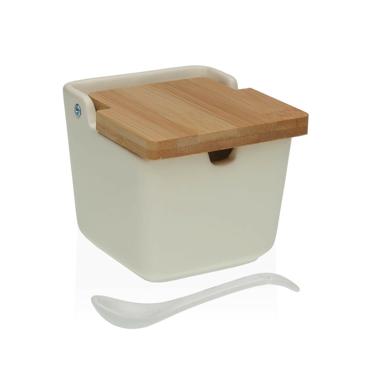 Sokeriastia mattapintainen keraaminen, bambukansi beige 8,8 x 8,5 x 8,8 cm
