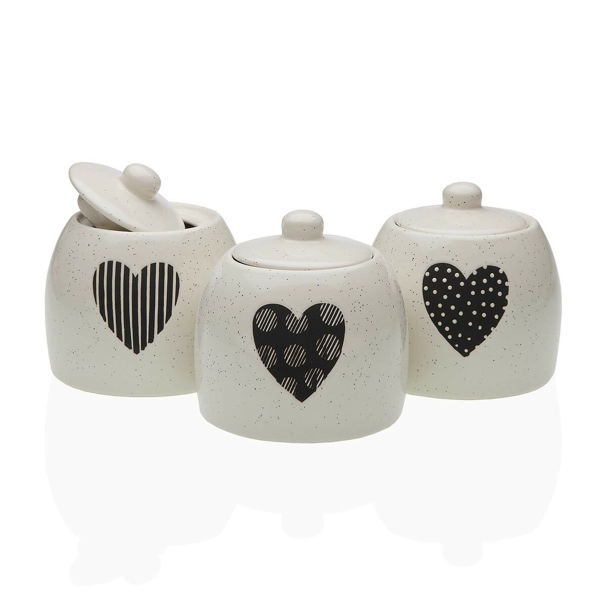Sokeriastia keramiikka, sydänkuvioinen sokeripurkki valkoinen 6,9 x 8,9 x 6,9 cm