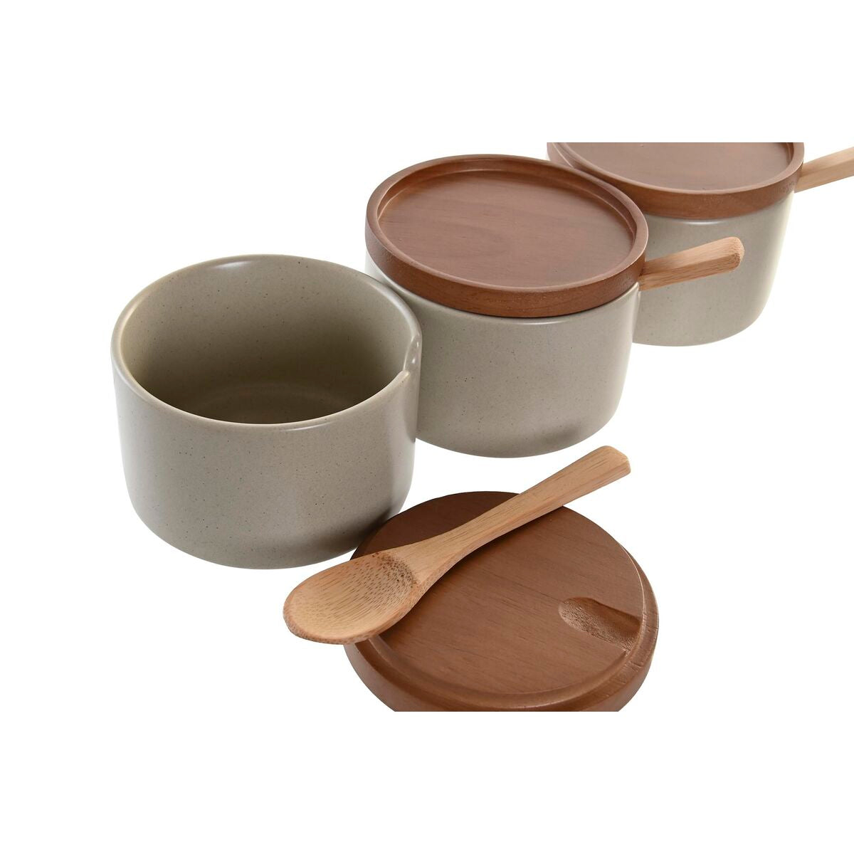 Sokeriastiasetti 3-osainen, posliini & kumipuu, ruskea beige 29 x 10 x 7 cm