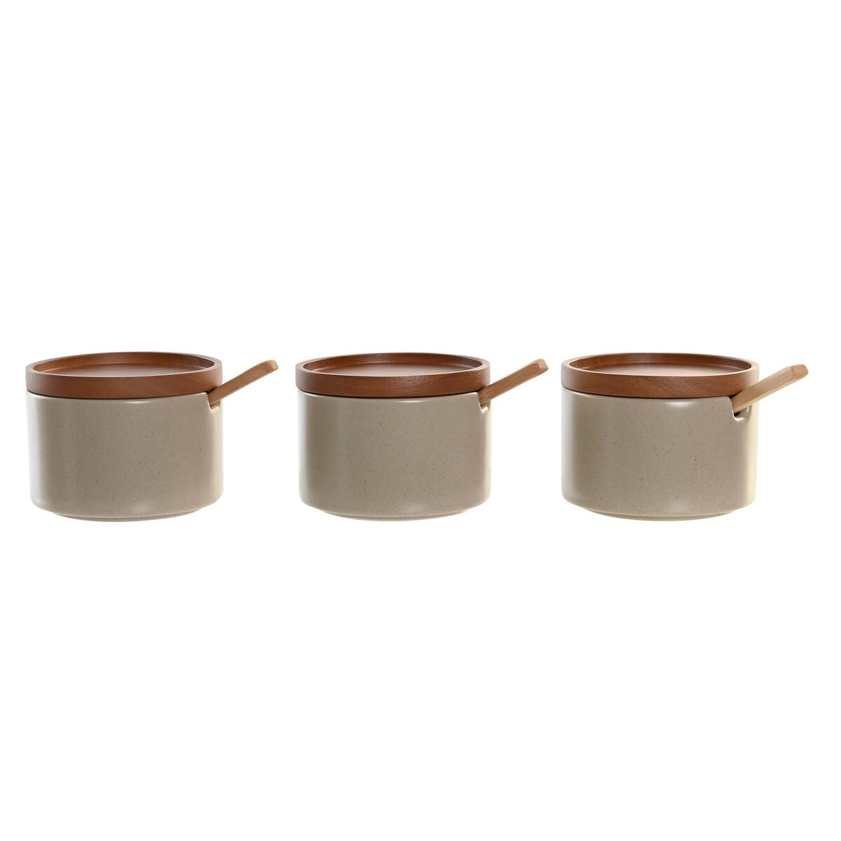 Sokeriastiasetti 3-osainen, posliini & kumipuu, ruskea beige 29 x 10 x 7 cm