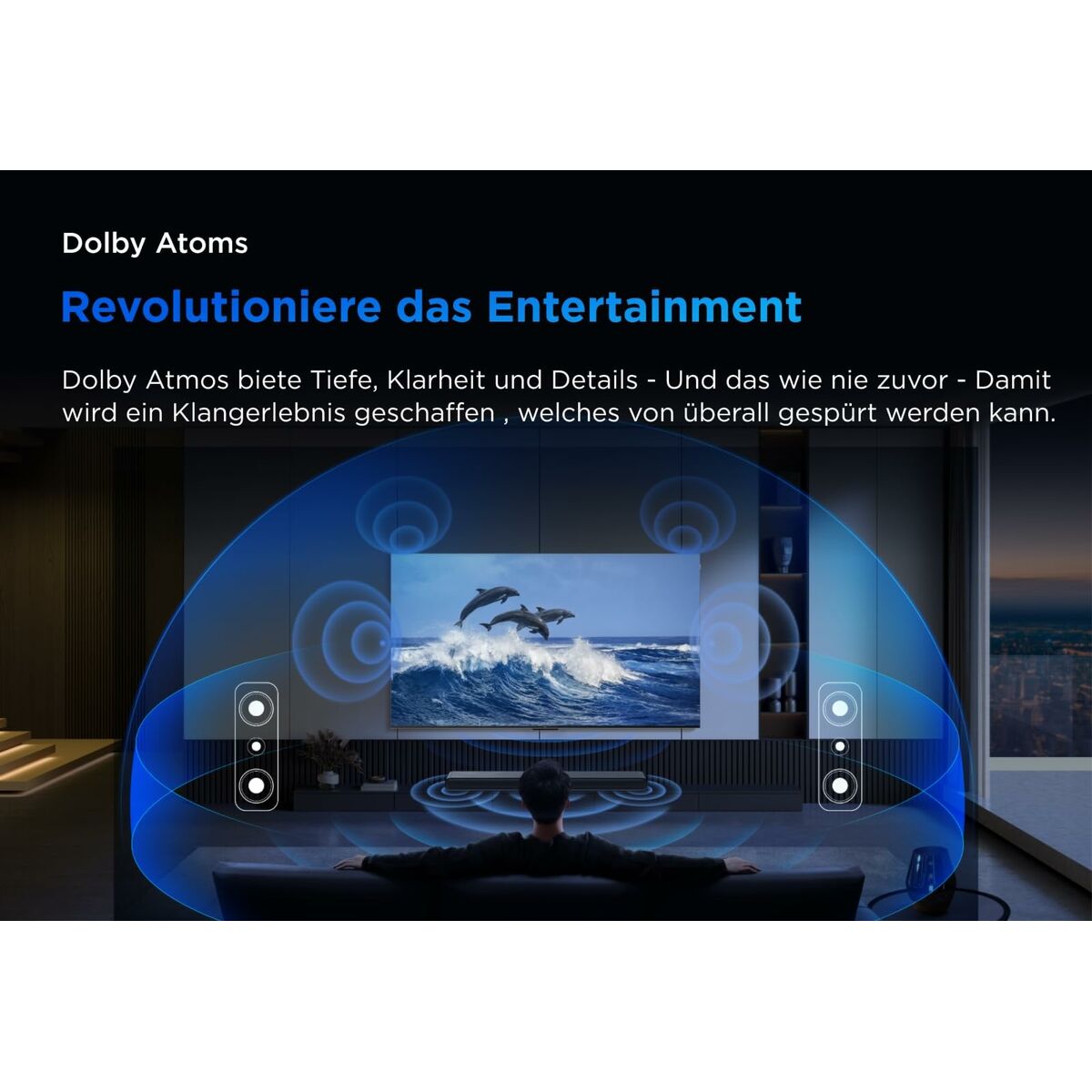 Soundbar 2.0 100 W Bluetooth eARC, Dolby Atmos TV:lle, HDMI 2.1, musta, 81 cm