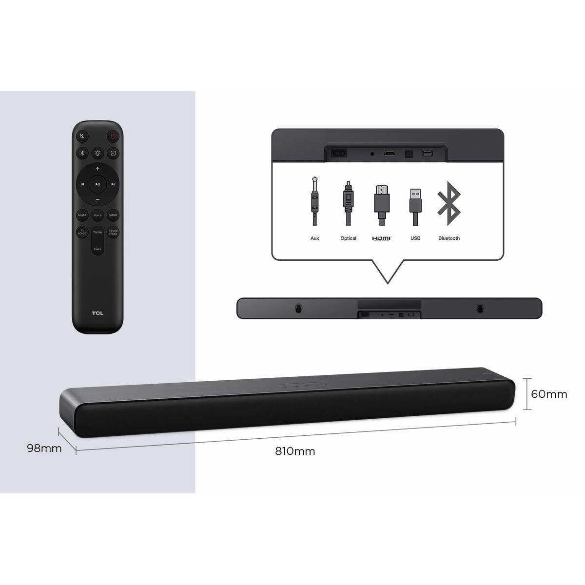 Soundbar 2.0 100 W Bluetooth eARC, Dolby Atmos TV:lle, HDMI 2.1, musta, 81 cm