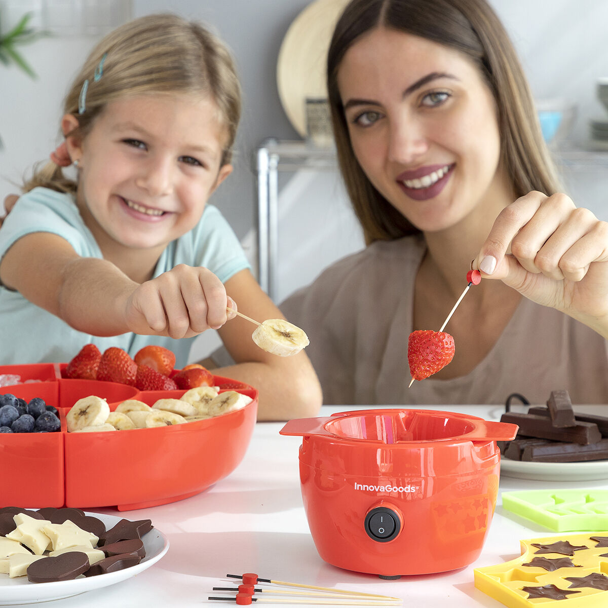 Suklaafonduelaite 2-in-1, geelikarkkien & suklaan valmistus, perheelle, kotiin