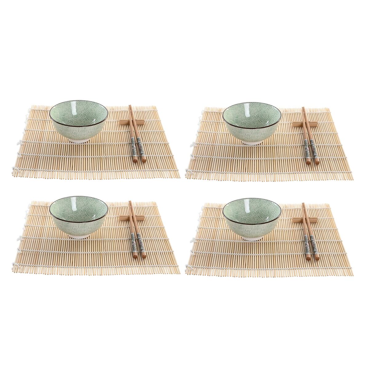Sushisetti 16 kpl, keramiikka & bambu, itämainen kulhoilla, 14,5 x 14,5 x 35 cm