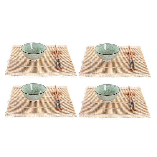 Sushisetti 16 kpl, keramiikka & bambu, itämainen kulhoilla, 14,5 x 14,5 x 35 cm
