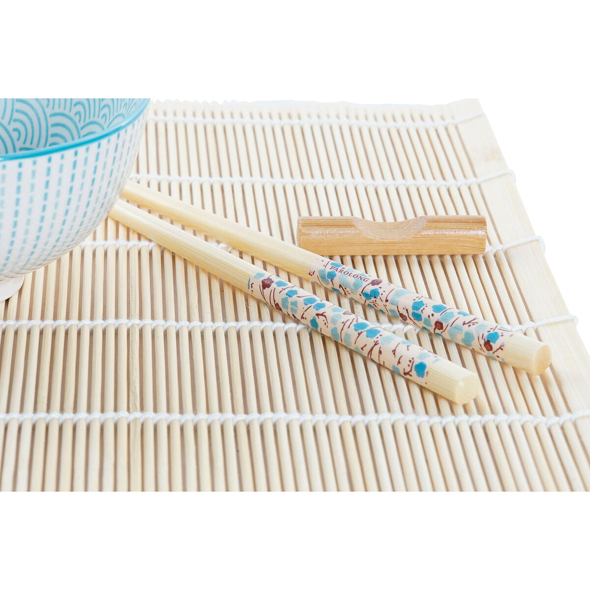 Sushisetti 16 osaa, keramiikka ja bambualustat, sininen-valkoinen 14,5 x 31 cm