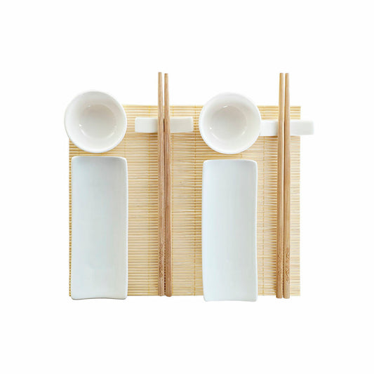 Sushisetti bambu 9 osaa, keramiikka valkoinen itämainen 28,5×19,5×3,3 cm